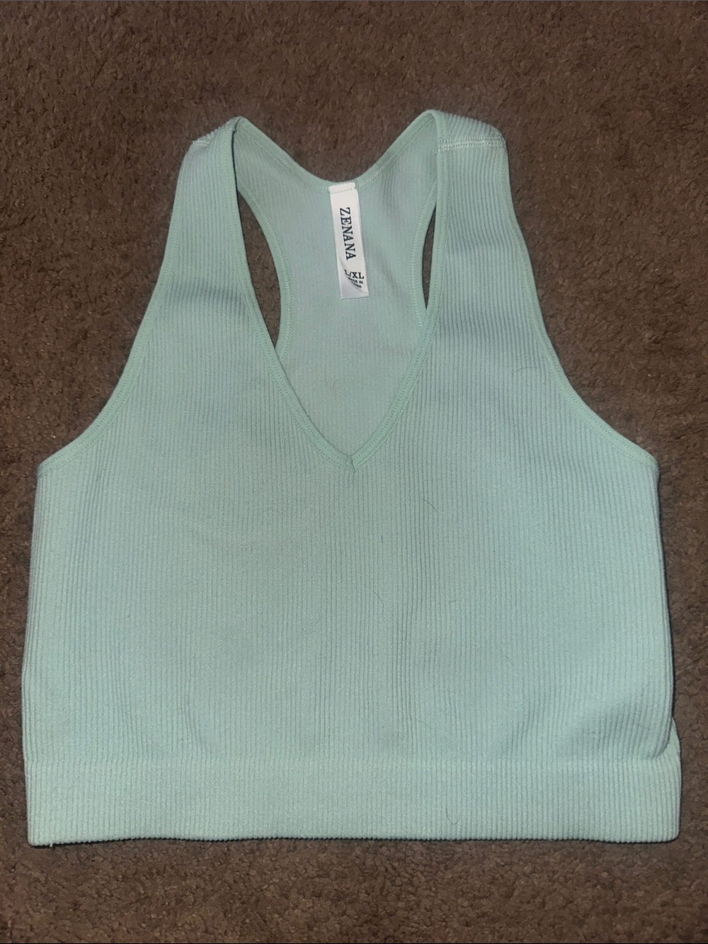 Zenana Outfitters Mint Ribbed V‑Neck Racerback Crop Tank